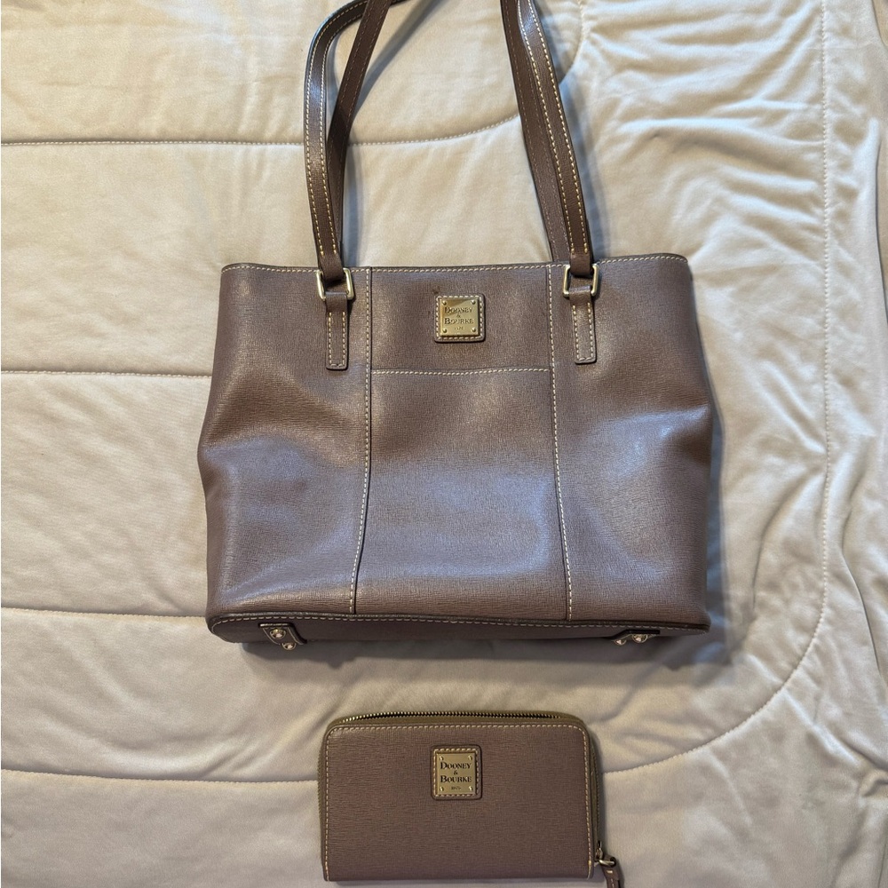 Brown Leather Tote and Wallet Set